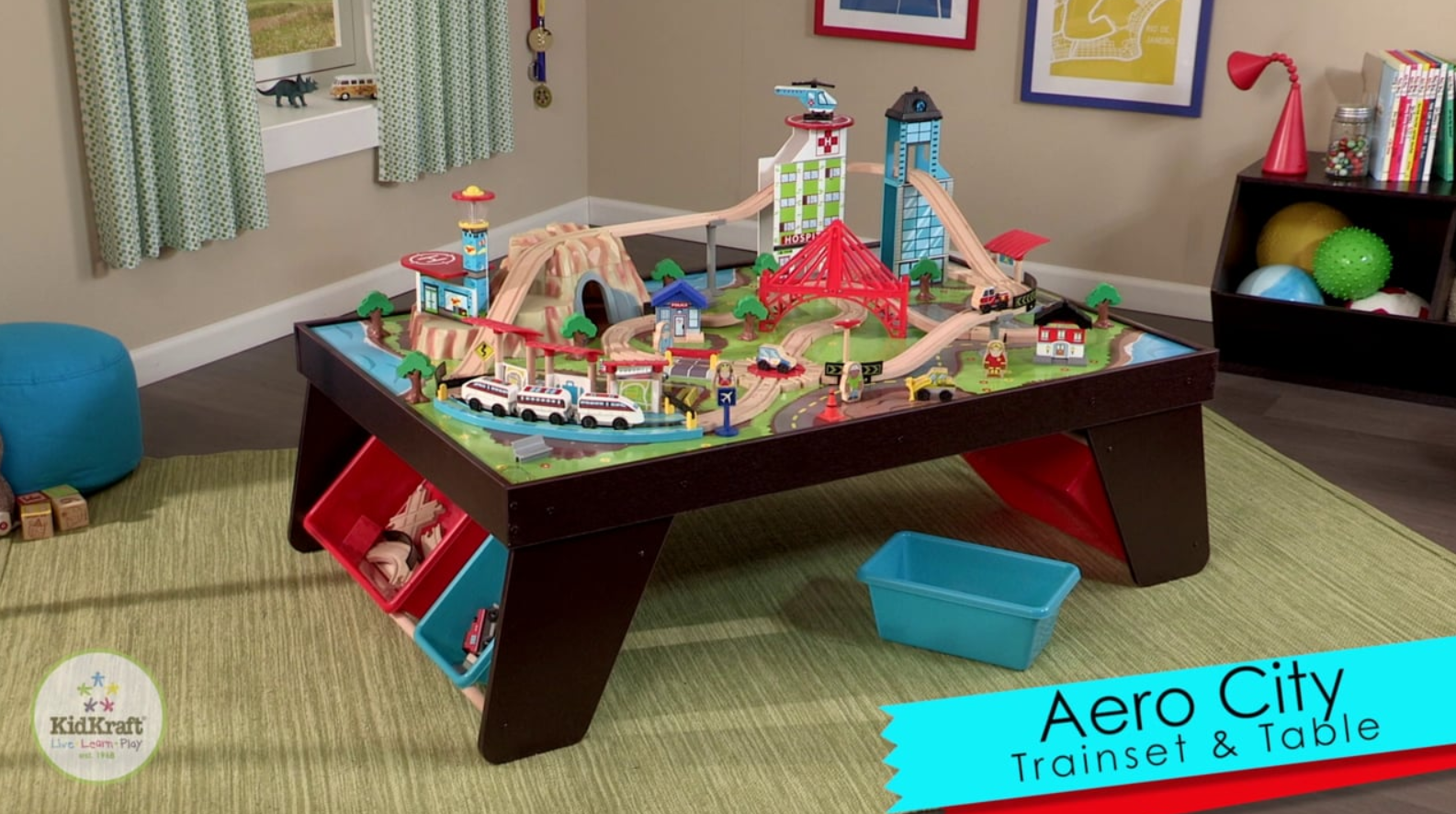 kidkraft ride around town train set & table with 100 accessories included
